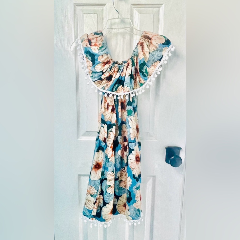 Floral Blue Off-Shoulder Skirt Dress